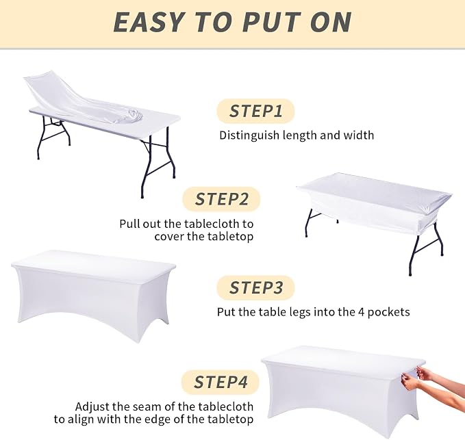 Fixwal 6 Pack 8FT White Tablecloth Rectangle Spandex Fitted Table Cover - Image 4