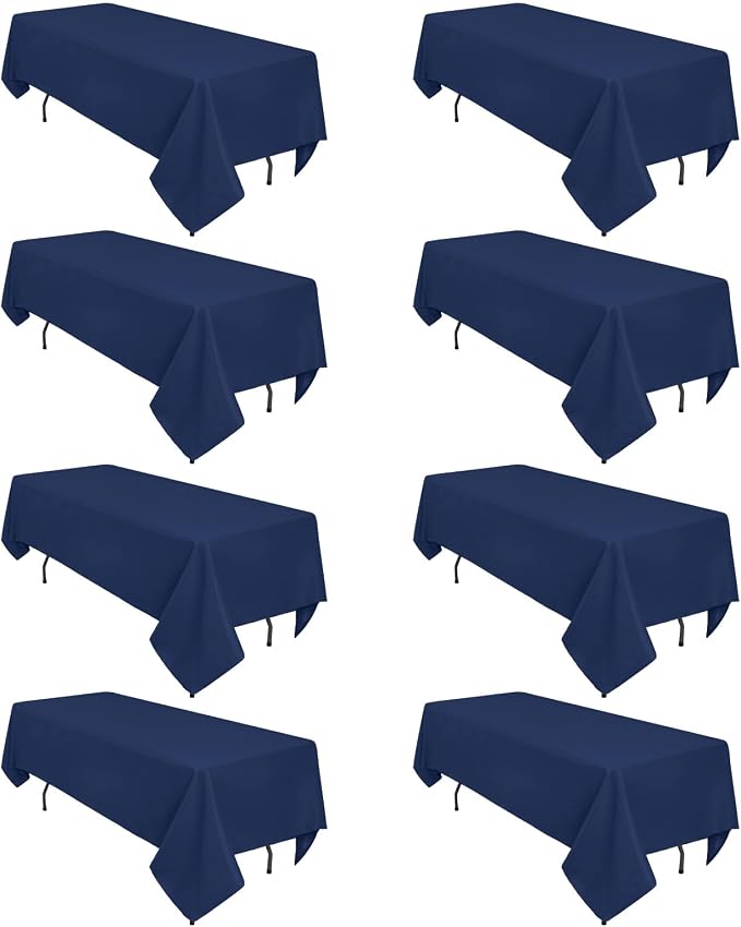 8 Pack Navy Blue Tablecloth Rectangle 60 x 102 Inch for 6 Foot Tables by Heneger