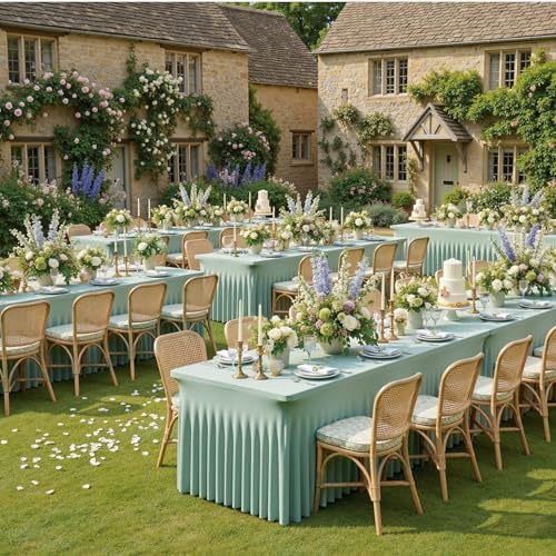 4 Pack Sage Green Spandex Table Clothes for 8 Foot Rectangle Tables, Wrinkle Free Fitted Table Cover 8ft Stretch Tablecloths Desk Skirt for Parties Weddings Birthday Banquet Baby Shower - Image 4