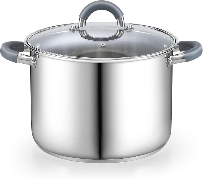 Cook N Home Basics 12 Quart Stainless Steel Stock Pot with Lid, Cooking Pot for Pasta, Soup, Stay-Cool Silicone Handle, Stockpot with Even Heating, Oven Safe, Cookware for Canning, Boiling, Simmer by CookNHome