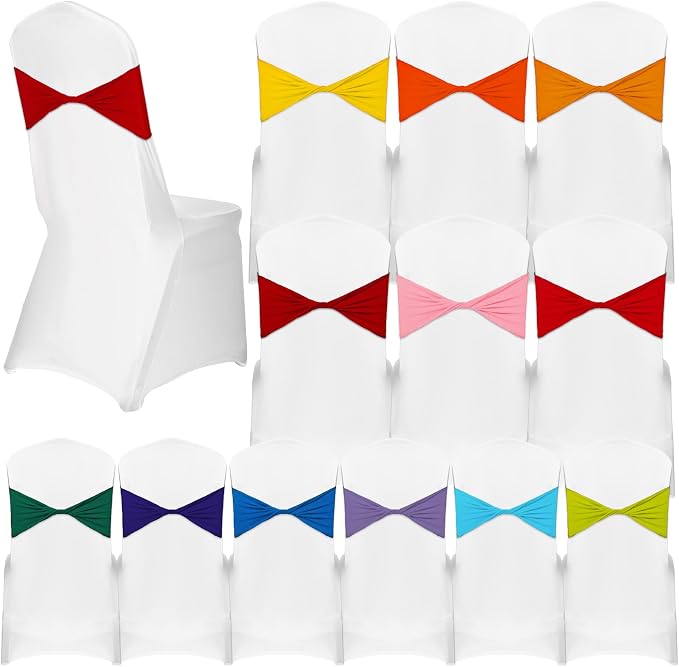 Mixweer 36 Pcs Multicolor Spandex Chair Sashes Bows Elastic Chair Bands Without Buckle Assorted Color Stretch Slider Covers Ties for Wedding Events Banquet Party Decoration, 5.12 x 13.78 Inch by Mixweer