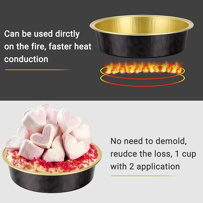 Beasea 20 Pack 4” Mini Pans with Lids, 8oz Disposable Aluminum Baking Foil Tins Round Small Black Dark Red Spot Container for Individual Cupcake Dessert Muffin Ramekin Cheesecake Quiche Oven Dishes - Image 3
