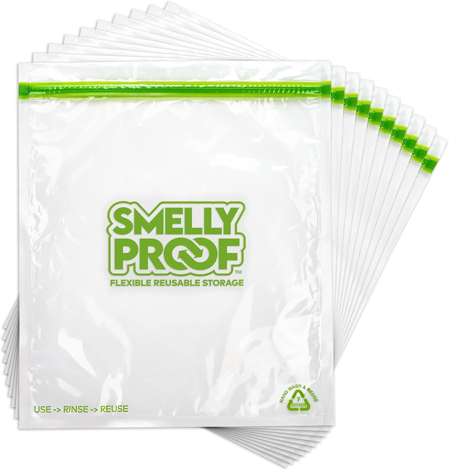 50pk Smelly Proof Reusable Food Storage Bags - Made in USA, Dishwasher-Safe, BPA FREE, NO PEVA, XL Clear FLAT 10.5" x 12"