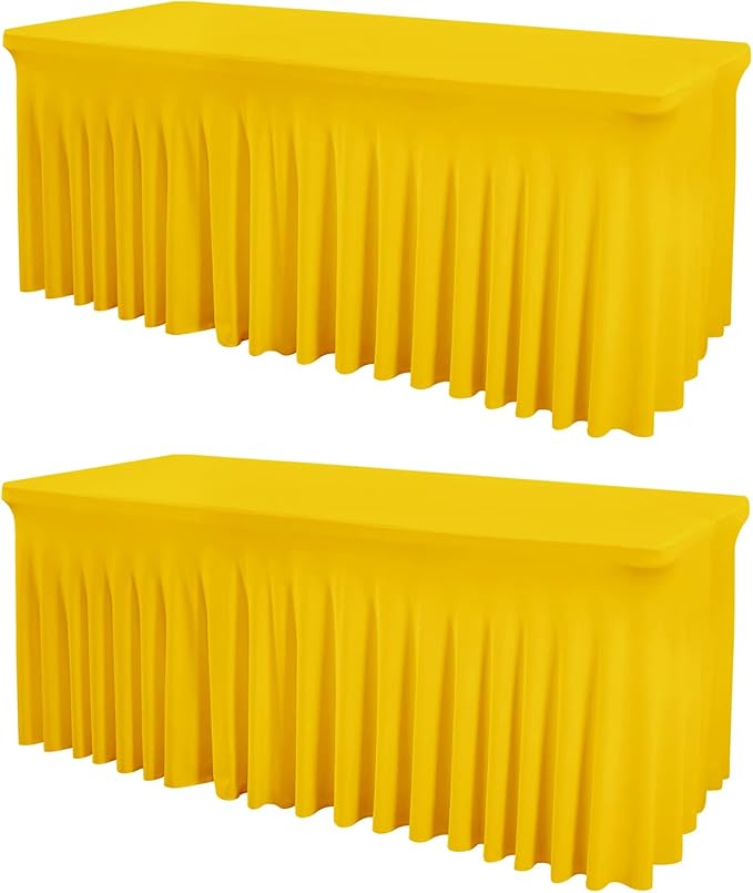 ManMengJi Yellow Spandex Table Cover 6FT 2Pack, Stretch Cloths with Skirts for Rectangle Tables, Wrinkle Resistant Stretchable Tablecloth for Weddings, Parties, Vendors by Home