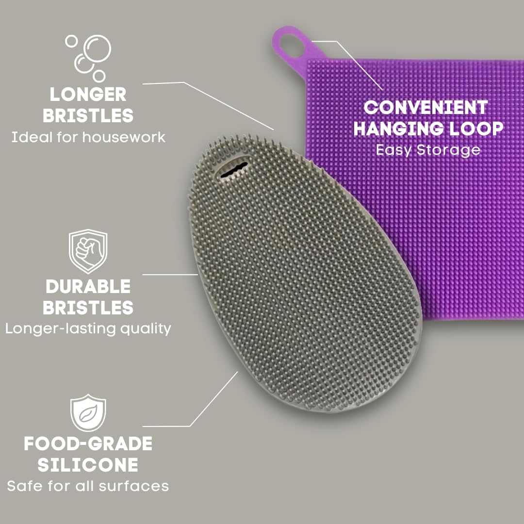 Silicone Dish Sponge Dish Scrubber (Oval and Square) - Dual-Sided, Food Grade Silicone Sponges for Dishes and Housecleaning 2-Pack