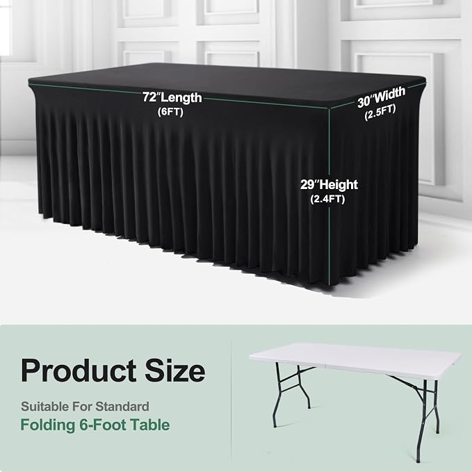 BDDC One-Piece Spandex Black Table Cloth Skirt for 6FT Rectangle Tables - Image 3