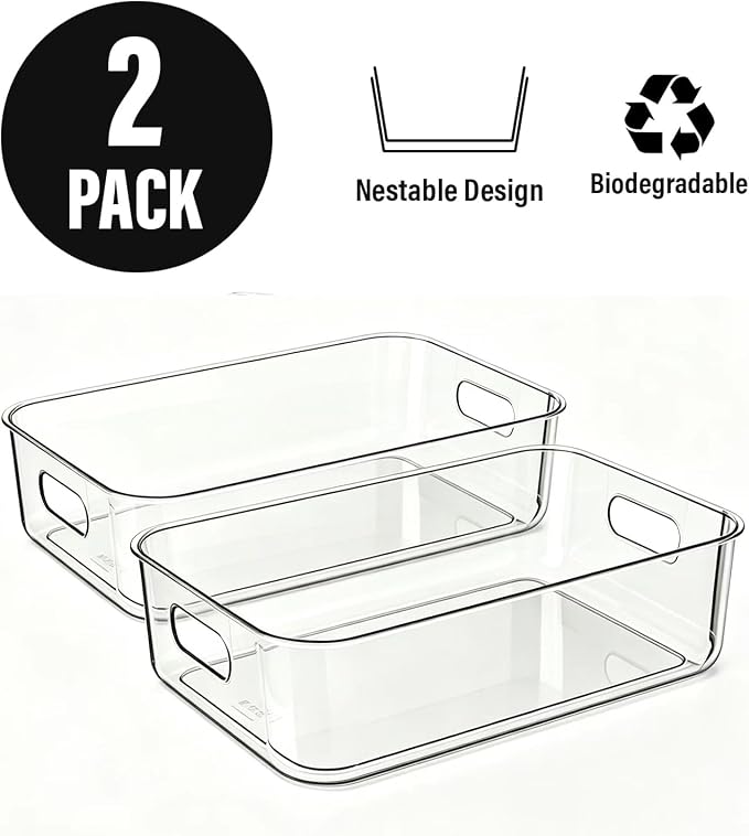 Ytteve Clear Plastic Storage Bins, Pantry Organizers and Storage Containers Fridge Organizer Bins for Organizing Home Kitchen Under Sink Bathroom Refrigerator Freezer Laundry Room (Clear, 2 L) - Image 3