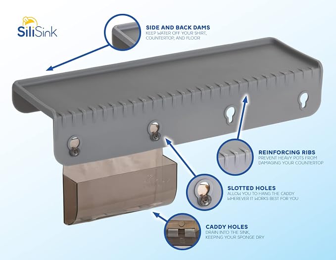 SiliSink Kitchen Sink Edge Protector, Splash Guard, 4in x 14in, Gray - Image 3