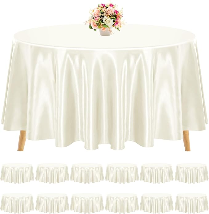 12 Pack 108 Inch Round Satin Tablecloth, Ivory by REWOMC