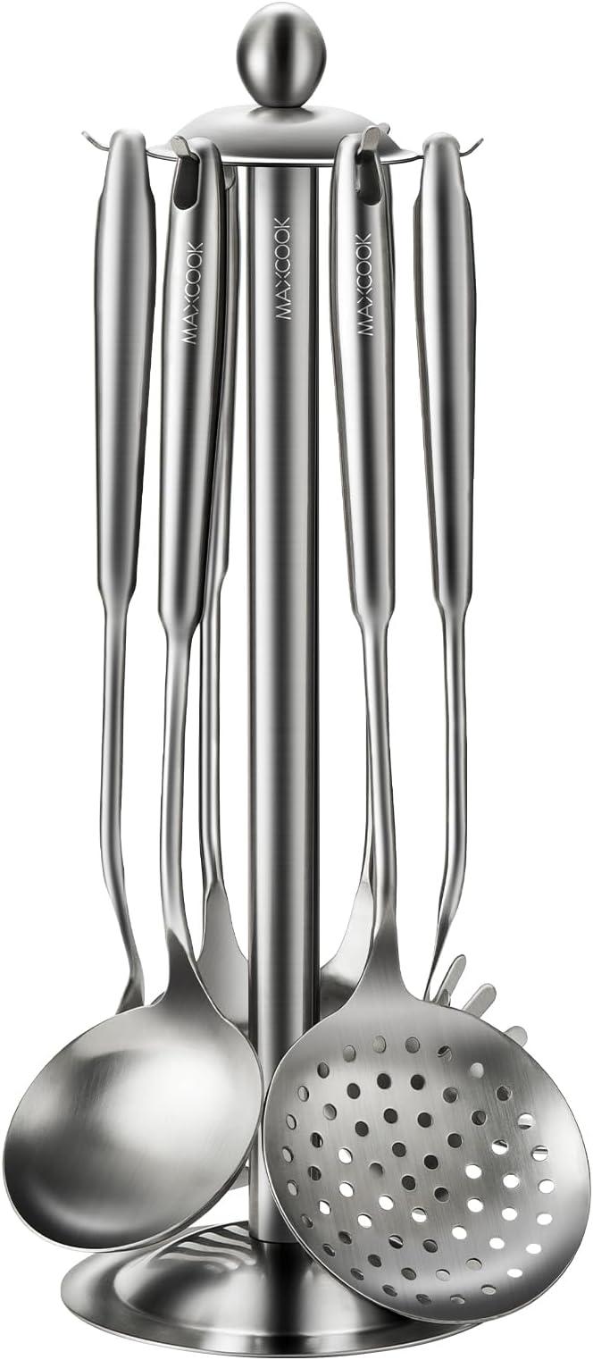18/8 Stainless Steel Cooking Utensils set, 7 Pcs, Dishwasher Safe by MAXCOOK
