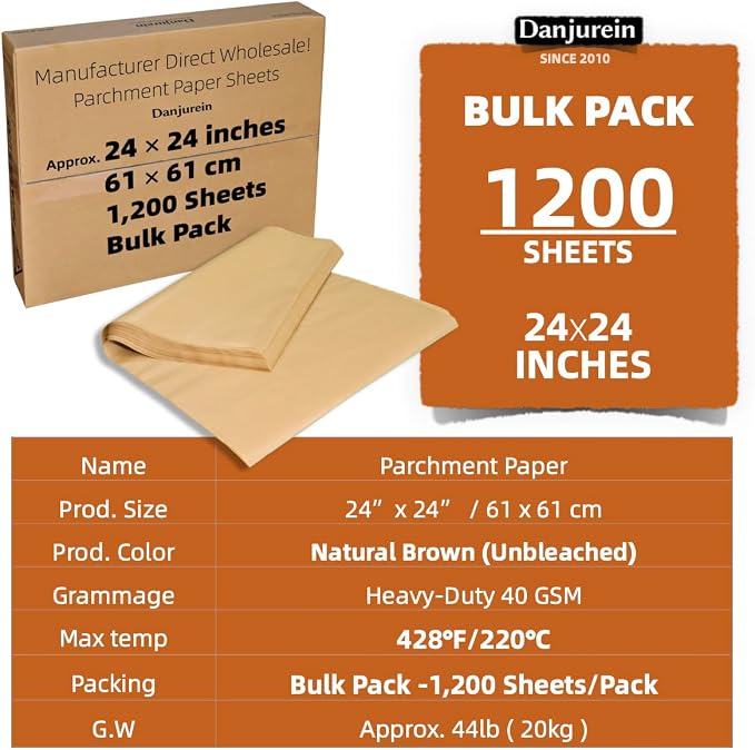 Industrial Grade 24x24 Parchment Paper - 1200 Bulk Sheets | Unbleached Non-Stick 428°F for Large Commercial Ovens, Bakery Production Lines & Roasting - Image 2