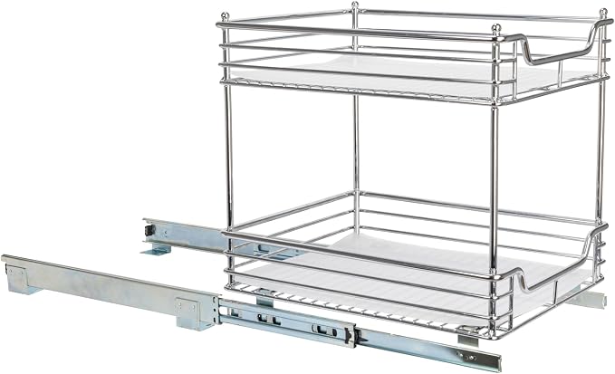 Household Essentials Glidez Chrome-Plated Steel Pull-Out/Slide-Out Storage Organizer with Plastic Liners for Under Cabinet Use - 2-Tier Design - Fits Standard Size Cabinet or Shelf, Chrome - Image 9