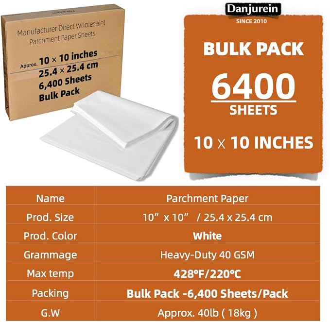 10x10-6400 Bulk Sheets - Commercial Grade Parchment Paper Squares | Food Grade Heavy-Duty Non-Stick 428°F for Food Factories, Bakery Lines & Catering Bulk Cooking - Image 2