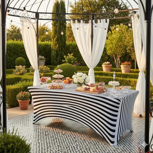 YOUR CHAIR COVERS Rectangular Spandex Table Covers 6ft Fitted Tablecloth Wedding Event Patio Decorations Elastic Fabric Stretch Tables Cover for 6 ft Folding Table (Black and White Striped) - Image 2