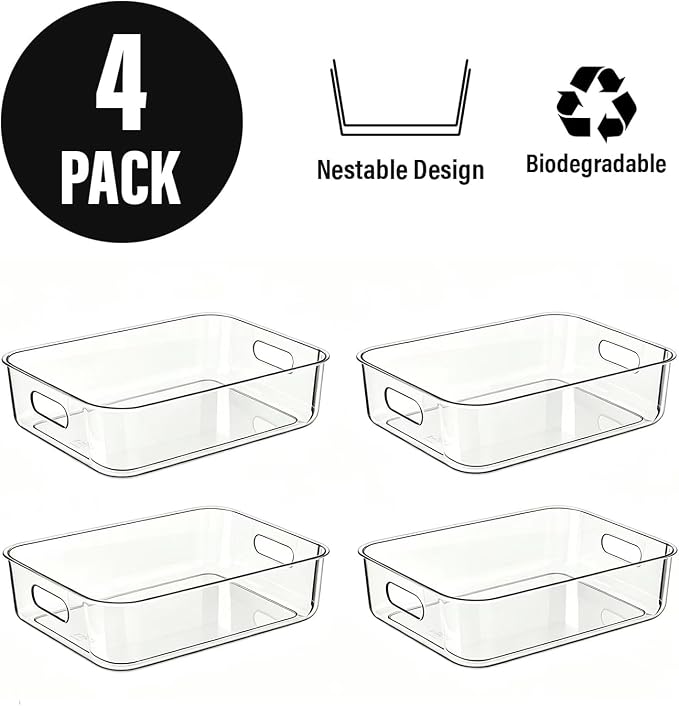 Ytteve Clear Plastic Storage Bins, Pantry Organizers and Storage Containers Fridge Organizer Bins for Organizing Home Kitchen Under Sink Bathroom Refrigerator Freezer Laundry Room (Clear, 4 L) - Image 3