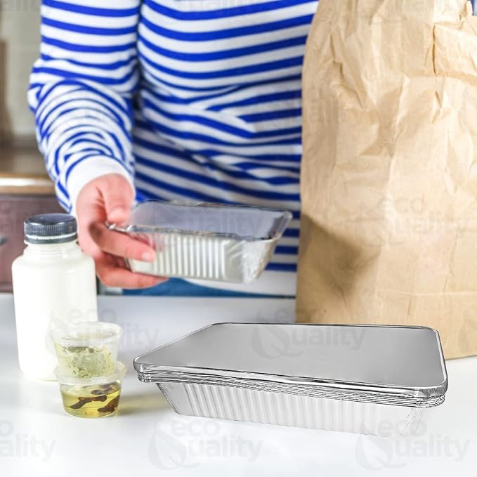 Aluminum Pans 9x13 Disposable Foil Pans Half Size Aluminum Trays with Lids Heavy Duty Steam Table Shallow - Tin Foil Pan, Bakeware, Lasagna Pans, Roasting, Food Storing, Catering, Cake, Oven Pan (400) - Image 5