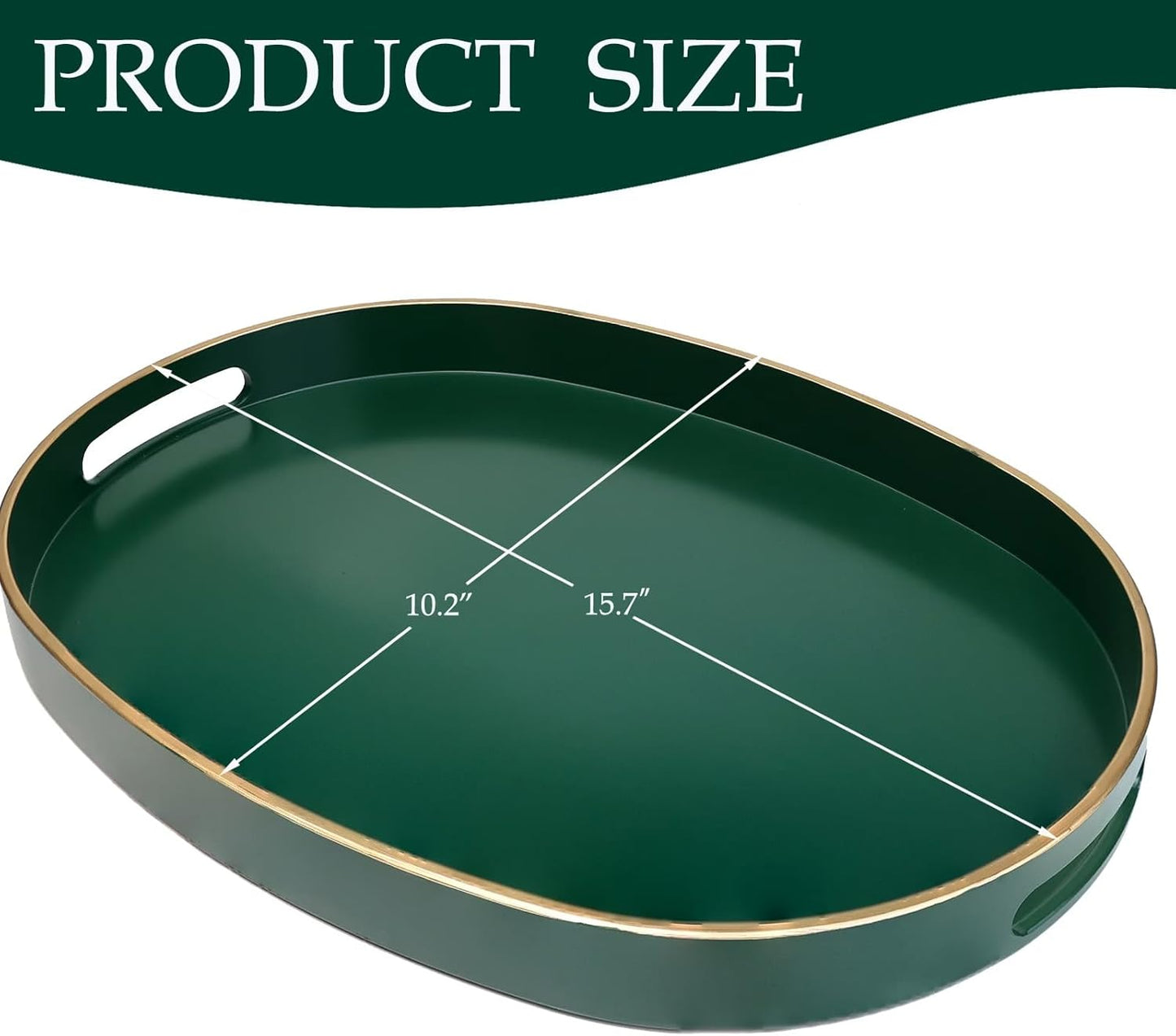 Spsyrine Dark Green Plastic Serving Tray for Ottoman, Coffee Table, Oval Decorative Tray for Entertaining, Outdoor, Living Room, Home Decor