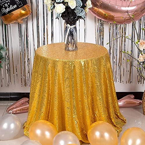 JYFLZQ Gold Sequin Tablecloth, Glitter Party Table Cover 90 Inch Round by JYFLZQ