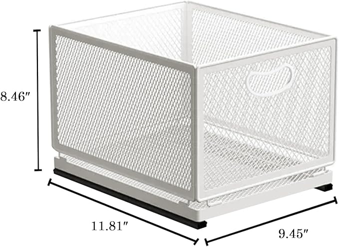 Sliding Cabinet Basket Organizer Drawer Self Adhesive Slide out Pantry Shelves Heavy Duty Carbon Steel Slide Cabinet Storage Basket with Handle for Bathroom Kitchen Home - Image 2