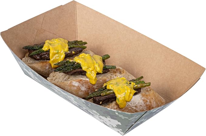 Restaurantware-Bio Tek 2 Pound Food Trays, 50 Disposable Paper Food Trays - Heavy-Duty, Greaseproof, Camouflage Paper Boats, For Snacks, Appetizers, Or Treats, Use At Parties Or Carnivals - Image 12