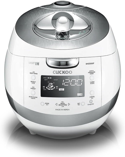 CUCKOO CRP-BHSS0609F 6-Cup (Uncooked) / 12-Cup (Cooked) Induction Heating Pressure Rice Cooker with Nonstick Inner Pot, 16 Menu Modes, Fuzzy Logic Tech, 3 Voice Guide, Auto Clean (White)