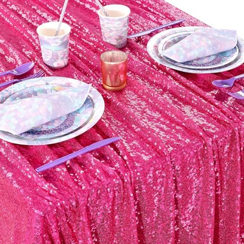 Hot Pink Tablecloth 60x102inch Sequin Tablecloth Fuchsia Sparkly Tablecloth - Image 3