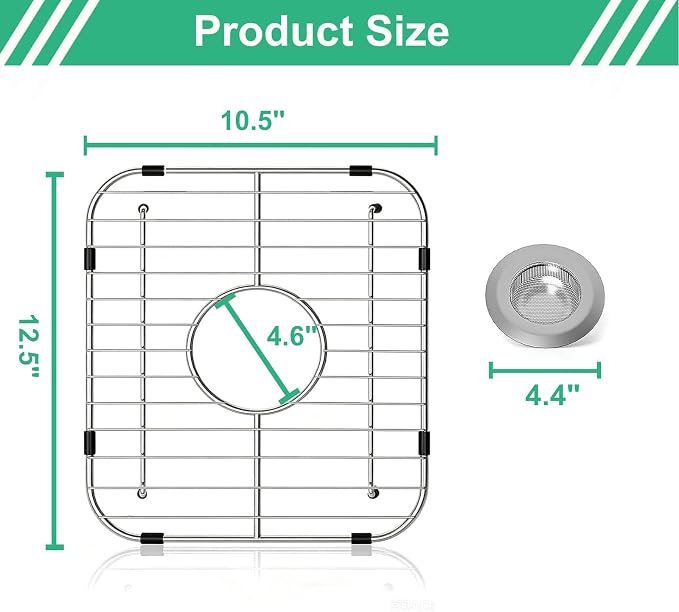 304 Stainless Steel Sink Protectors for Kitchen Sink, Rust-Resistant Sink Rack for Bottom of Sink, Scratch Prevention, Fits Sinks 10.75" x 12.4", Center Drain Hole Required - Image 2