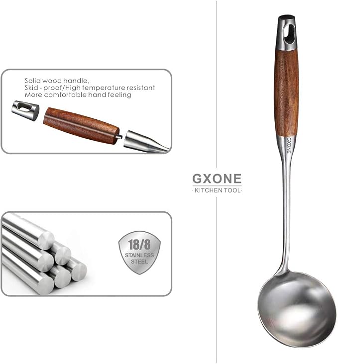 Soup Ladle,304 Stainless Steel Cooking Ladle with Wooden Handle,14.6Inch - Image 3