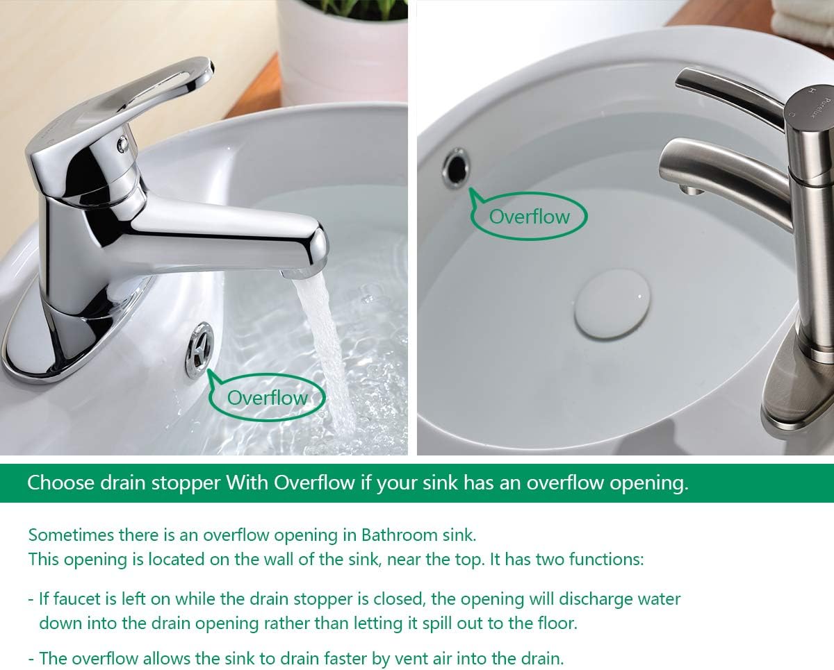 Purelux Bathroom Sink Drain Stopper Faucet Vanity Sink Pop Up Drain Assembly with Overflow, Brushed Nickel Finish