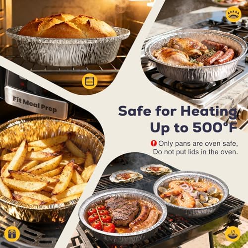 Fit Meal Prep 50 Pack 7” Round Aluminum Foil Pans with Lids, Pie Tins Disposable 7 inch with Lids, Take Out Containers, Freezer Oven Safe Aluminum Baking Pans for Storing, Cooking, Storage, Reheating - Image 5