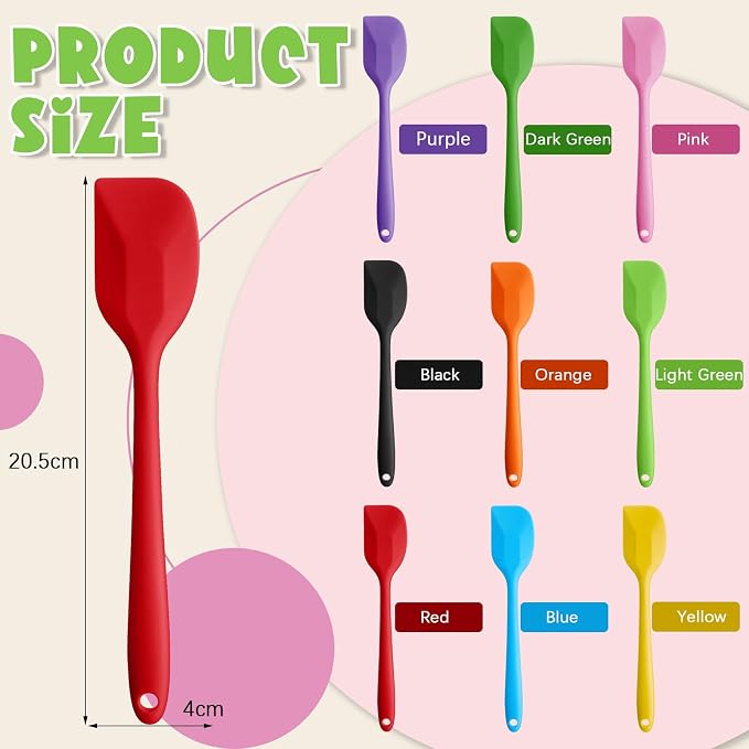 Hsei 54 Pieces Silicone Spatulas 8.1 Inch Rubber Spatula Heat Resistant Non Stick Flexible Cooking Scraper Baking Mixing Tool with Stainless Steel Inside for Kitchen Cookware Dishwasher Safe, 9 Colors - Image 2