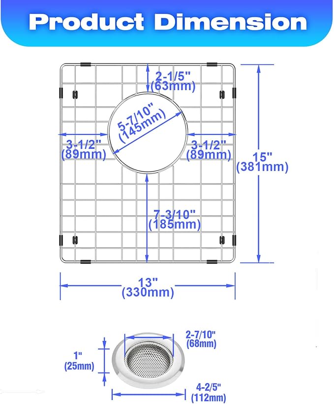 15"x13" Sink Grate for Bottom of Kitchen Sink with Sink Strainers, 2Pack - Image 3