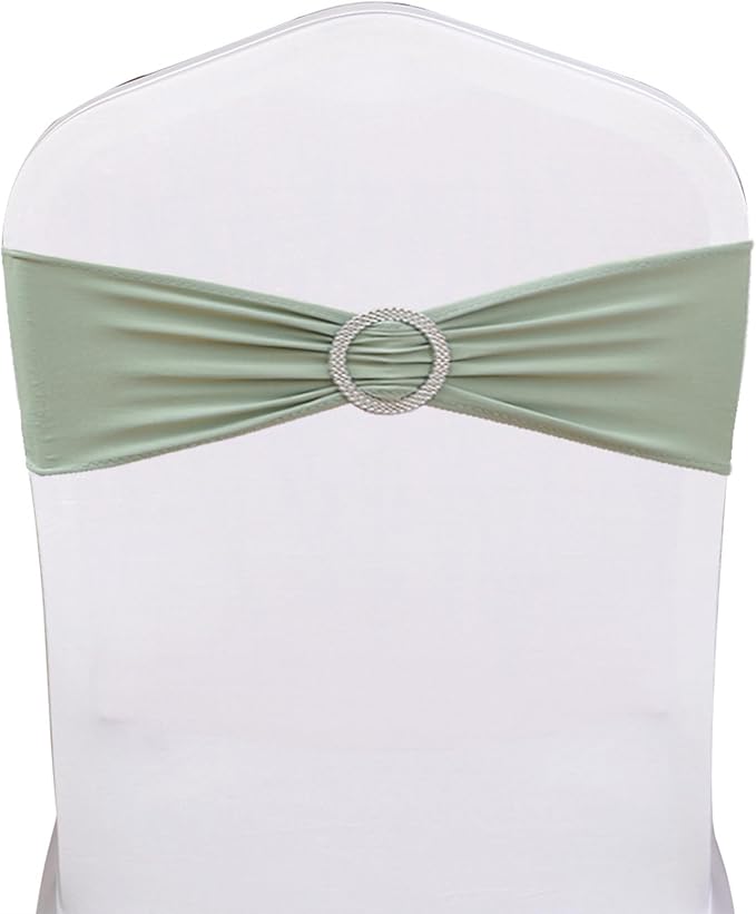 Sage Green Chair Sashes 100 Pack Spandex Chair Bands with Buckles for Wedding Party Birthday Bridal Shower Engagement Anniversary Outdoor Events Decorations - Image 2
