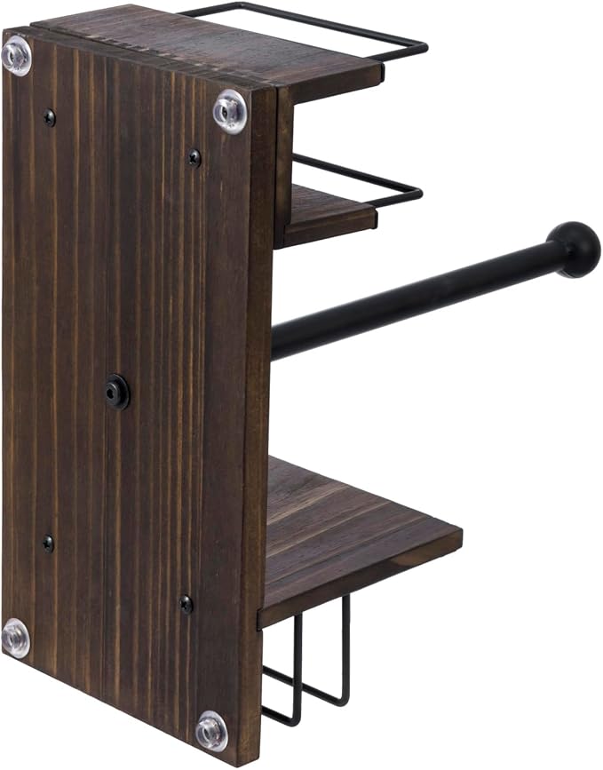 MyGift Wood Paper Towel, Napkin, Salt & Pepper Holder Caddy, Black Metal - Image 6