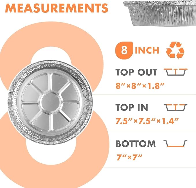 CURTA 8" Round Aluminum Foil Pans with Clear Lids | Heavy Duty | Great for Broiling, Baking, Storage, Roasting, Takeout, Air Fryer | 100 Pack - Image 2