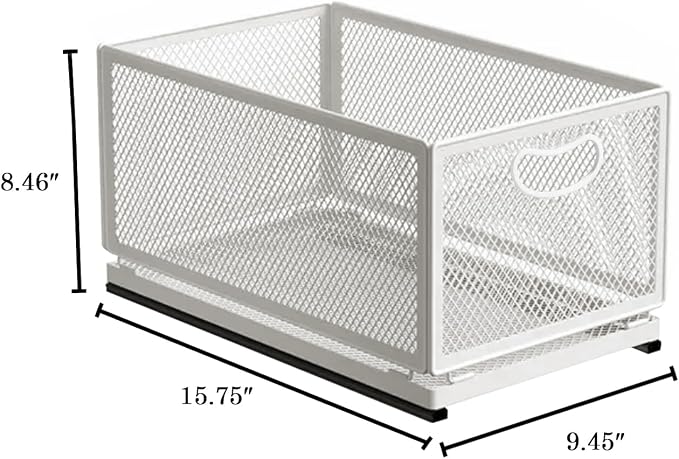 Sliding Cabinet Basket Organizer Drawer Self Adhesive Slide out Pantry Shelves Heavy Duty Carbon Steel Slide Cabinet Storage Basket with Handle for Bathroom Kitchen Home - Image 2