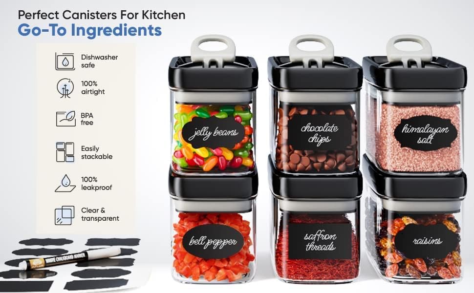 Chef's Path Airtight Food Storage Containers (12 Pack) for Kitchen & Pantry Organization - BPA Free Clear Plastic Containers with Lock Lids for Dry Snacks - Snack Containers with Labels & Marker - Image 2