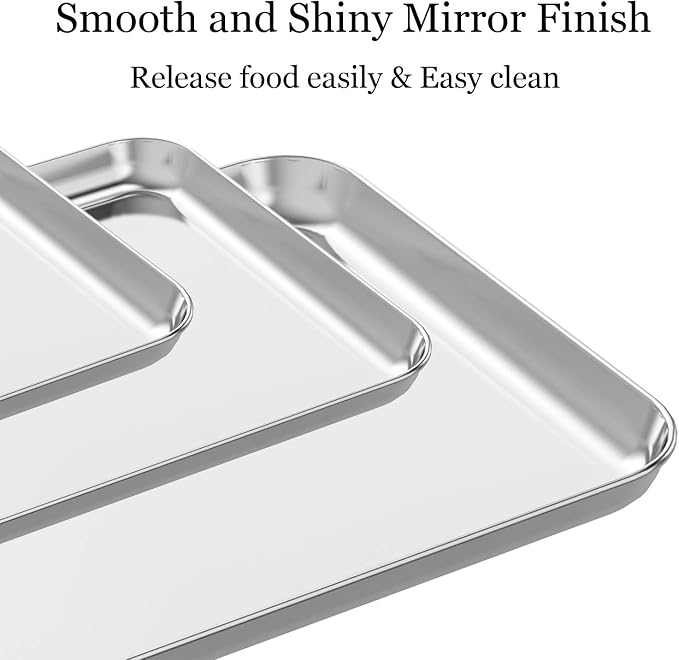 Wildone Baking Sheet Set of 3, Stainless Steel Cookie Sheet Cooking Sheet Pan for Baking & Roasting, 9/12/16 Inch, Non Toxic & Heavy Duty & Easy Clean - Image 3