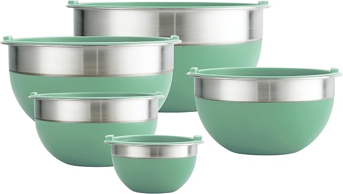 Tramontina 10 Pc Covered Stainless Steel and Silicone Mixing Bowl Set | Mint Green - Image 3