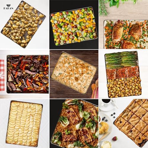 Hakan Aluminum Half Sheet Baking Pan 14x18-inch, 2.2lbs Weight, Thick Rust-Free Bakeware, Warp Resistant Food Grade Aluminum Baking Tray, Cookie Sheet Oven Tray, Heavy-Duty Baklava Tray, Silver - Image 4