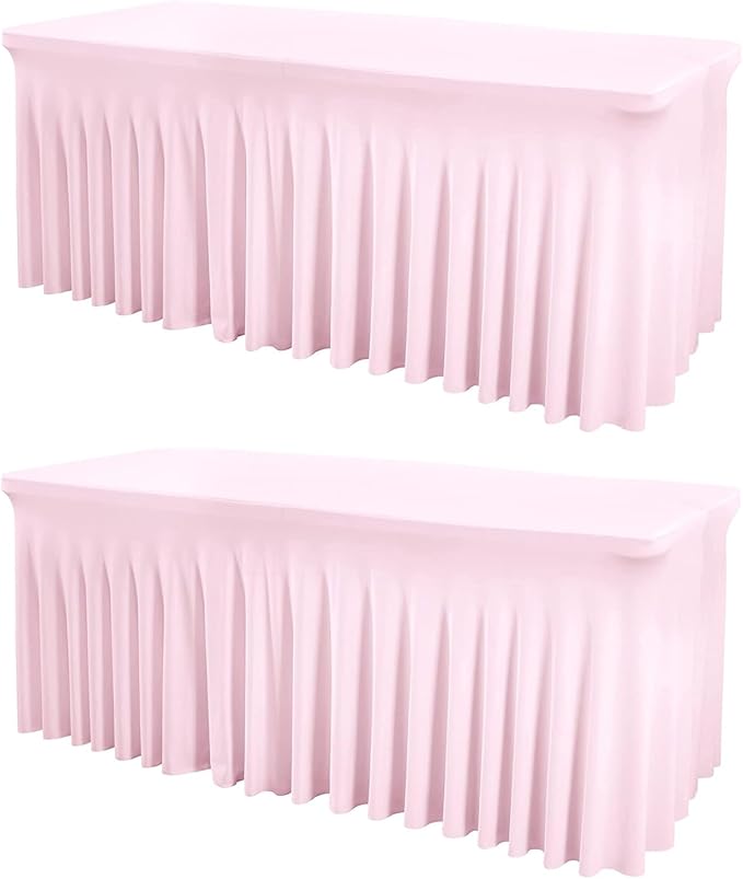 ManMengJi Table Cover and Skirts One-Piece for Folding Tables, 6FT Spandex Fitted Tablecloth with Ruffles Skirt for Weddings, Banquets, Parties, Vendors (Pink 2Pack) by Home