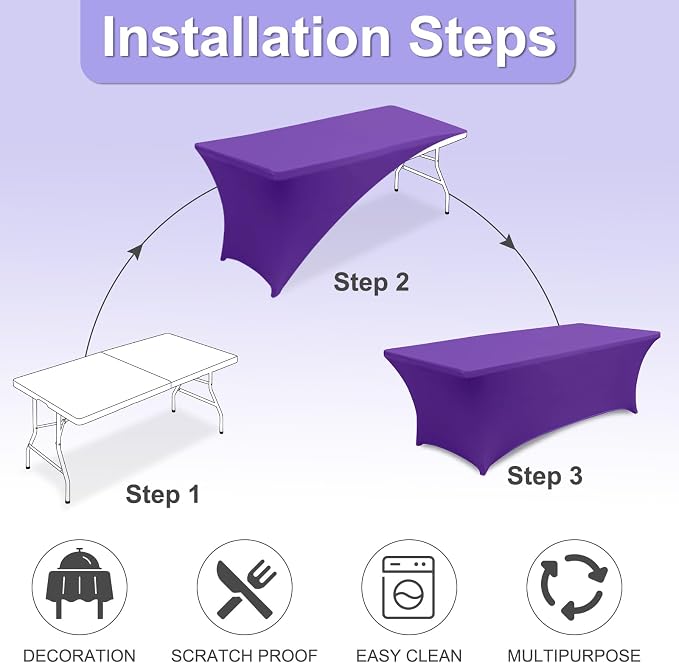 ABCCANOPY 6FT Spandex Table Cover, Stretch Fitted Tablecloth, Purple - Image 3