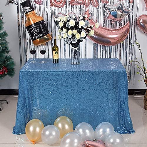 JYFLZQ Baby Blue Sequin Tablecloth, Glitter Table Cover 50x50 Inch Square by JYFLZQ