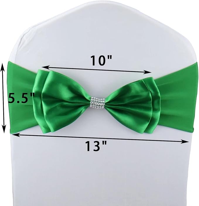 50 PCS Double Bows Stretch Chair Sashes, for Wedding Party Chair Cover Decoration, Spandex Stretch Chairs Bands (Pack of 50 Green) - Image 6