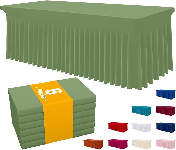 Smiry Spandex Tablecloth 6 Pack, Elastic Fitted Stretch Tablecloth for 6FT Rectangle Tables, Waterproof Washable Table Cover Skirt for Wedding, Banquet & Parties (Sage Green, 72Lx30Wx30H Inch) by Smiry
