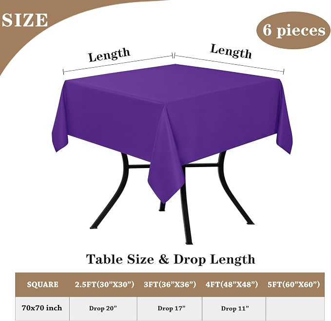 Fitable 6 Pack Purple Tablecloths 70 Inch Round for 36"-48" Tables - Image 5