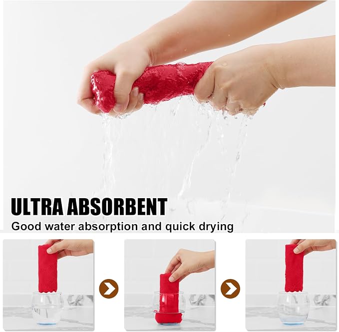 Homaxy 12 Pack Super Soft Absorbent Dish Cloths, 10" x 10", Red - Image 3