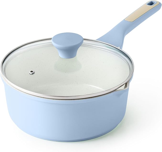 SENSARTE Ceramic Nonstick Saucepan with Double Pouring Spout, 3QT, Blue by SENSARTE