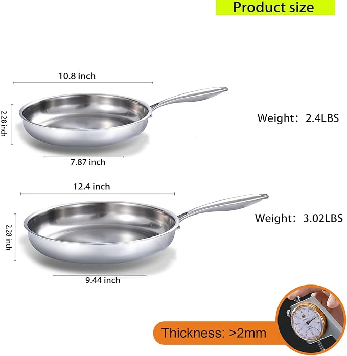 DELARLO Tri-Ply Stainless Steel Pan,18/10, 10",12" - Image 6
