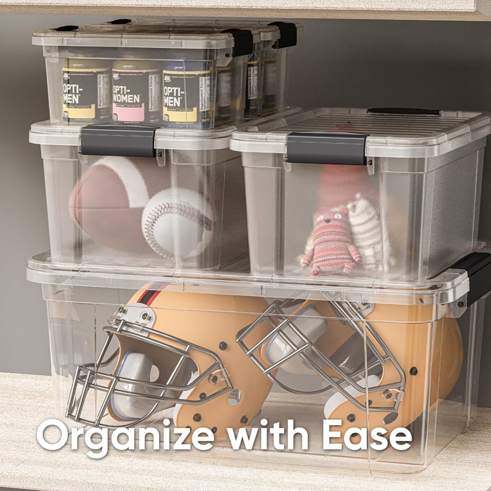 Superio Storage Bins with Lids, Clear Plastic Containers for Organizing, Stackable Totes, BPA Free, Odor Free, Organizer Boxes for Home, and Dorm (2 Pack, 36 Qt)